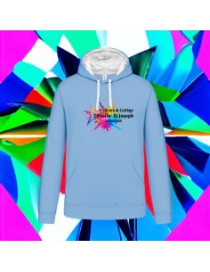 SWEAT CAPUCHE BICOLORE H BLEU CIEL BLANC
