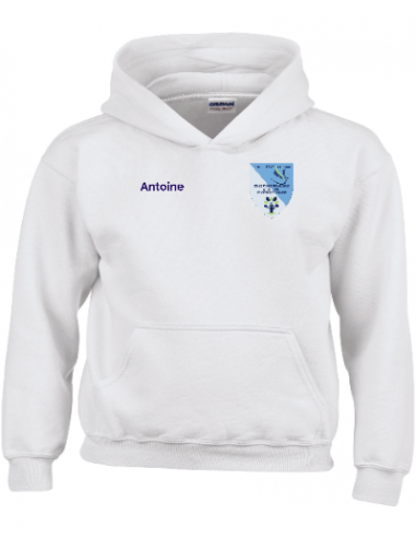 sweat enfant avec prénom blanc sainte coeur de marie logo coeur couleur sillé